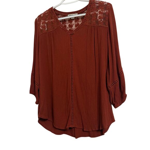John Paul Richard Women’s Size Medium Rust Long Sleeve Blouse Shirt Top - Picture 2 of 5